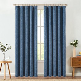 jinchan Burlap Look Curtains 90 Inches Long Linen Textured Curtains for Living Room Light Filtering Farmhouse Curtains Rod Pocket Window Curtain Panels for Bedroom 2 Panels Blue Curtains