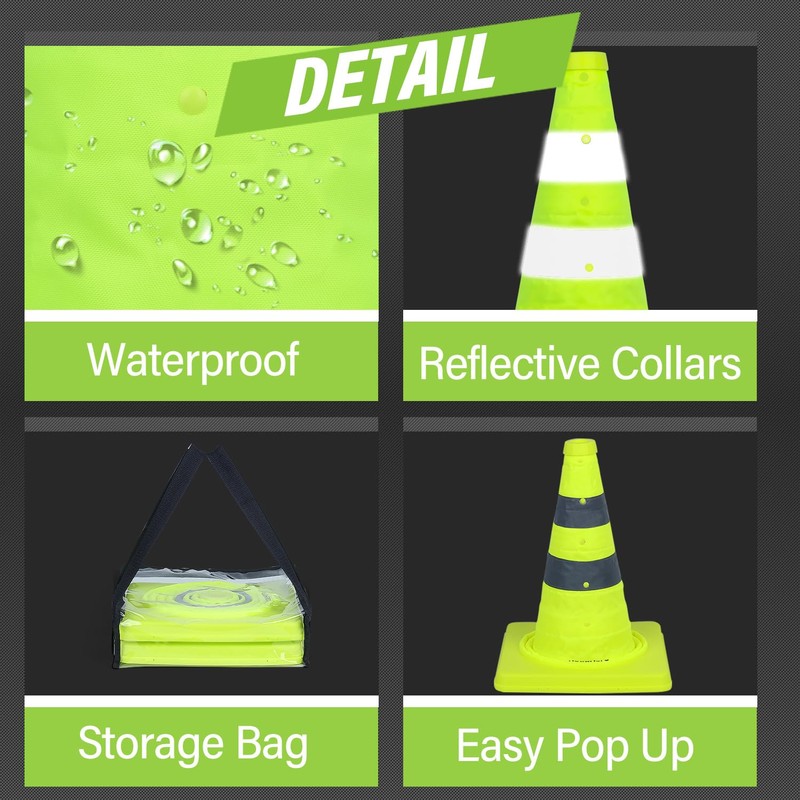 RoadHero 18 Inch [2 Pack] Collapsible Traffic Safety Cones, Lime