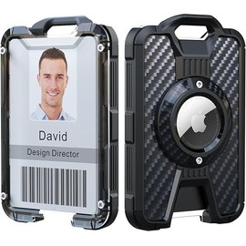 LIUGX Airtag Badge Holder with Retractable Keychain, Heavy Duty Airtag Holder/Case, Durable ID Card Holder (Holds 4 Cards), with 31.5” Retractable Badge Reel Key Chain, 10,000+ Rebound, keychain carabiner