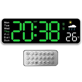 NHQZ Wall Clock Digital 12 Inch LED Wall Clock Large Display Digital Clock with Remote Control Countdown Adjustable Brightness Wall Clock with Time/Date/Temperature for Living Room Kitchen Office Gym