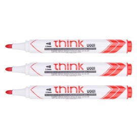 DELI Think Dry Erase Marker Pens Bullet Tip 2.0mm Red Low Odor Easy Erase 3 Pack