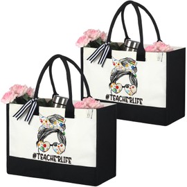 Panelee 2 Pcs Teacher Appreciation Gifts Teacher Canvas Tote Bag Thank You Gifts for Women Student End of Year Graduation(Woman)