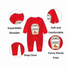 AOUYOA Baby Twins Bodysuit Long Sleeve Clothing Yummz Ketchup Mustard Baby Romper Baby Outfits with Gloves(L RY hat g 6m)
