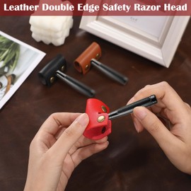Liobelon 3 Pieces Safety Razor Head Protective Sheath Shaving Travel Cover Leather Case Travel Safety Razor Fits All Standard Safety Razors