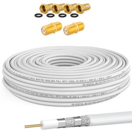 130 dB 15 m Coaxial SAT Cable HQ-135 PRO 4-Way Shielded for DVB-S / S2 DVB-C and DVB-T BK Systems + 4x Gold-Plated F-Connectors and 2x F-Connectors Free