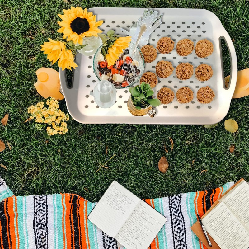Large Non Slip Serving Tray with Handles, Silicone Gripping Nubs