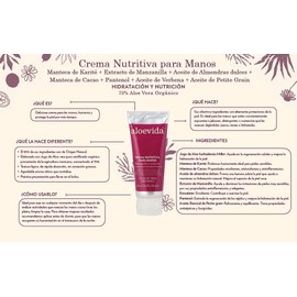 Aloevida Crema Nutritiva para manos 75% Aloe vera orgánico 65 ml