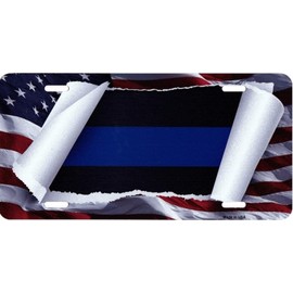 SMART BLONDE Thin Blue Line Scroll Metal License Plate