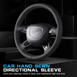 SJMYXCLW 15" Steering Wheel Cover Genuine Leather For Toyota Black Leather