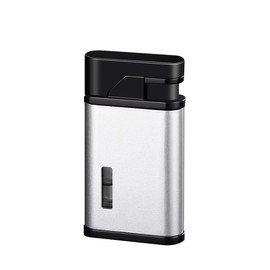 Red Flame Torch Lighter Windproof Jet Compact Lighters Refillable Butane Adjustable with Gas Window Dust Cover (Butane Not Included)(Silver)