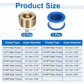 sourcing map 12Pcs 3/8 NPT Brass Pipe Plug Fitting, Male Thread Internal Hex Socket Pipe Cap, Countersunk Plug for Sealing Pipe Port, Pneumatic Solenoid Valve