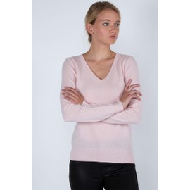 JENNIE LIU Women's 100% Pure Cashmere Long Sleeve Pullover V Neck Sweater