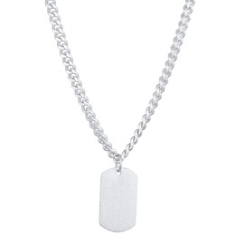 Kuzzoi Men's Necklace with Military Plate (15 mm) in 925 Sterling Silver Chain with Plaque Pendant for Man Dog Tag Men's Necklace Brushed Length 50 cm, Sterling Silver