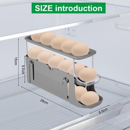 3 stufiger Eierspender - Eier aufbewahrung kühlschrank 28×15×8,5cm - Kunststoff - Automatisches Rollen, platzsparend, stapelbar - Für Kühlschrank und Küche zur Eieraufbewahrung (Grau)