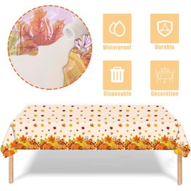 QeeFop Kürbis Ahornblatt Herbst Tischläufer Erntedankfest, Thanksgiving Dekoration Einweg-Tischdecken Rechteckige Tischdecke für Herbst Danke Ernte Party Dekor,137 x 274 cm