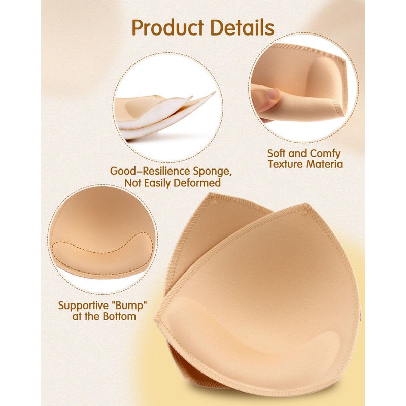 KSang Bra Pads Inserts 4 Pairs - Sewn Edges Breast
