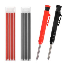 Emperoch Carpenter Pencil Set,2Pcs Mechanical Carpenter Pencils with Sharpener and 12Pcs Refills, Solid Deep Hole Architect Pencils for Woodworking Construction Carpenter Architect Marking Drawing