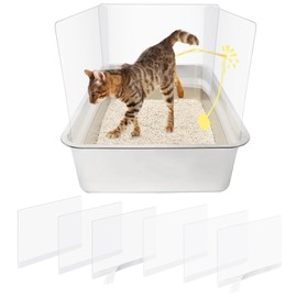 KEYIDE 6PCS Cat Litter Box Pee Shields, Cat Litter Box Enclosure Splash Guard, Transparent Privacy Screen for Low Sided Litter Box Prevents Litter Leakage, 38x28cm
