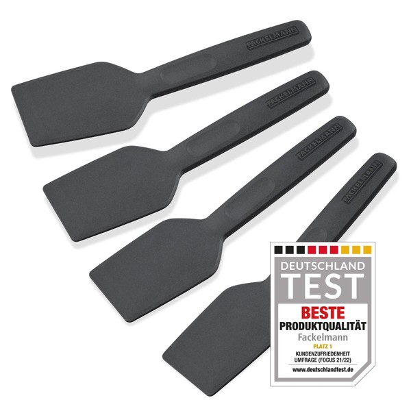 Fackelmann Statement Spatula for Raclette Set of 4 - Scraper with Ergonomic Handle and Thumb Recess - Raclette Slider in Practical Pack of 4 - Approx. 15.5 x 4 x 1 cm, Grey