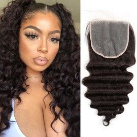 Sent Hair 5x5 Lace Closure with Baby Hair Loose Deep Wave Human Hair Closure Unprocessed Brazilian Human Hair Free Part Natural Color 18 inch