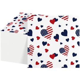100PCS 4th of July Napkins - 3 Ply Fourth of July Cocktail Napkins, American Flag Heart Beverage Napkins for Independence Day