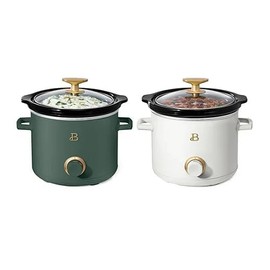Beautiful 2 Pack Slow Cooker Crock Set- 2 Quart, Thyme/White Icing (100 Watts) with Adjustable Heat settings-Kitchenware by Drew Barrymore
