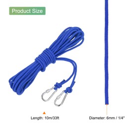 MECCANIXITY Hollow Braided Polypropylene Anchor Rope with Hook, 1/4 Inch 33ft Nylon Floating Line for Marine Pool Life Boat Anchor Rope, Blue