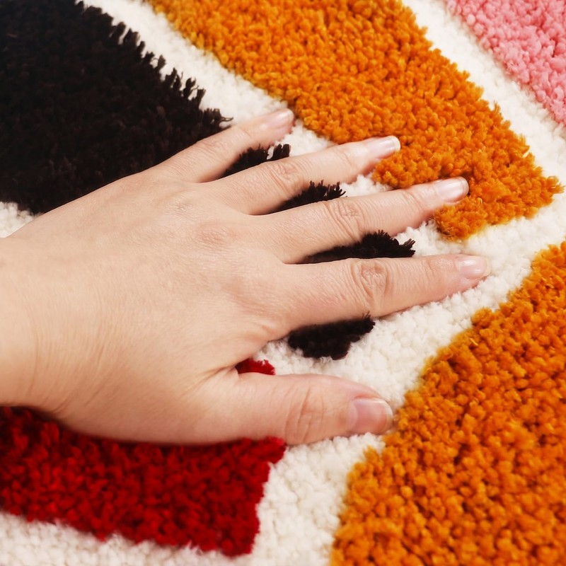Boho Half Circle Bath Rug, Retro Sun Bathroom Rug Non