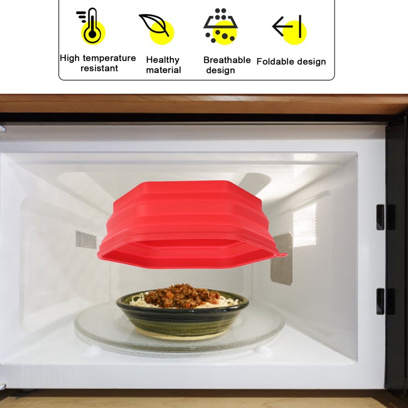 Red Silicone Microwave Splatter Cover with Handle Collapsible Microwave Food