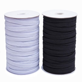 Magnoloran 1/4 Inch Width 160 Yards Elastic Bands Knit Elastic Spool Flat Elastic Cord Springy Stretch Braided Elastic Strap High Elasticity Elastic Rope for Sewing and Craft, DIY Projects-Black&White