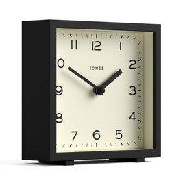 JONES CLOCKS® 'Disco' desk clock – sleek square design in black, stylish and easy to read for shelf, table, mantel or bedside