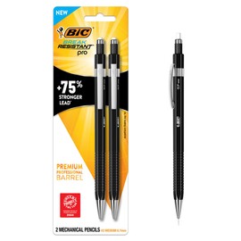 BIC Break Resistant Pro Mechanical Pencils with Extra Strong Lead and Shock-Absorption, 2-Count in Premium Barrel