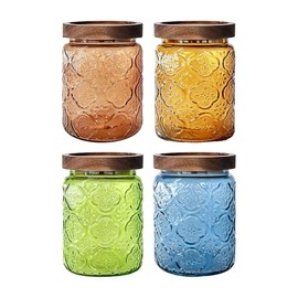 Tarros de vidrio con tapas de madera herméticas, juego de 4 recipientes de almacenamiento vintage de 24 onzas para cocina, despensa, baño, hermosos recipientes decorativos para café, galletas, azúcar