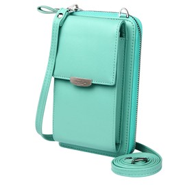 KUKOO Small Crossbody Bag Cell Phone Purse Wallet with Credit Card Slots for Women, A- Green Zipper Upgraded Version, one_size