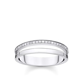 THOMAS SABO Double Ring White Stones 925 Sterling Silver TR2316-051-14-58, Silver, Cubic Zirconia