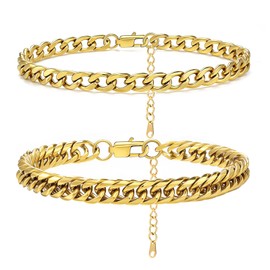 DODIY 2PCS Ankle Bracelets for Women - Gold Plated Stainless Steel Anklets Set - Waterproof Layered Cuban Link Chain Anklet Bracelet Summer Beach Foot Jewelry Gifts for Women (style2)