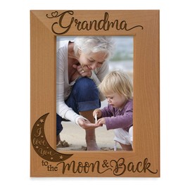 KATE POSH - Grandma I Love You to the Moon and Back Engraved Natural Wood Picture Frame, Mother's Day Gifts for Grandma, Birthday Gifts for Grandmother, Best Grandma Ever (4x6-Vertical)