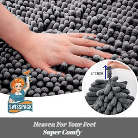 SWISSPACK 60X40/80x50 CMS Microfiber Bath Mat for Bathroom, Non-Slip Super Absorbent Machine Washable Extra Soft Thick Floor Foot Rugs (GREY BOBBLE, 80X50CM)