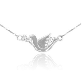 Religious Jewelry High Polish 925 Sterling Silver Peace Dove with Olive Branch Pendant Necklace, 20"