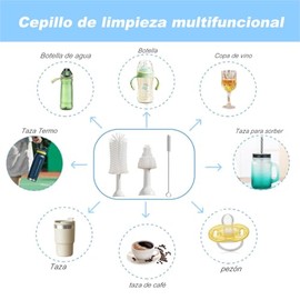 Cepillo de Botella Eléctricos, Juego de cepillos eléctricos para limpiar biberones, con cepillo para biberón, 2 cepillos para chupón, limpiador de popotes, Apto para biberones de Cocina y de Leche