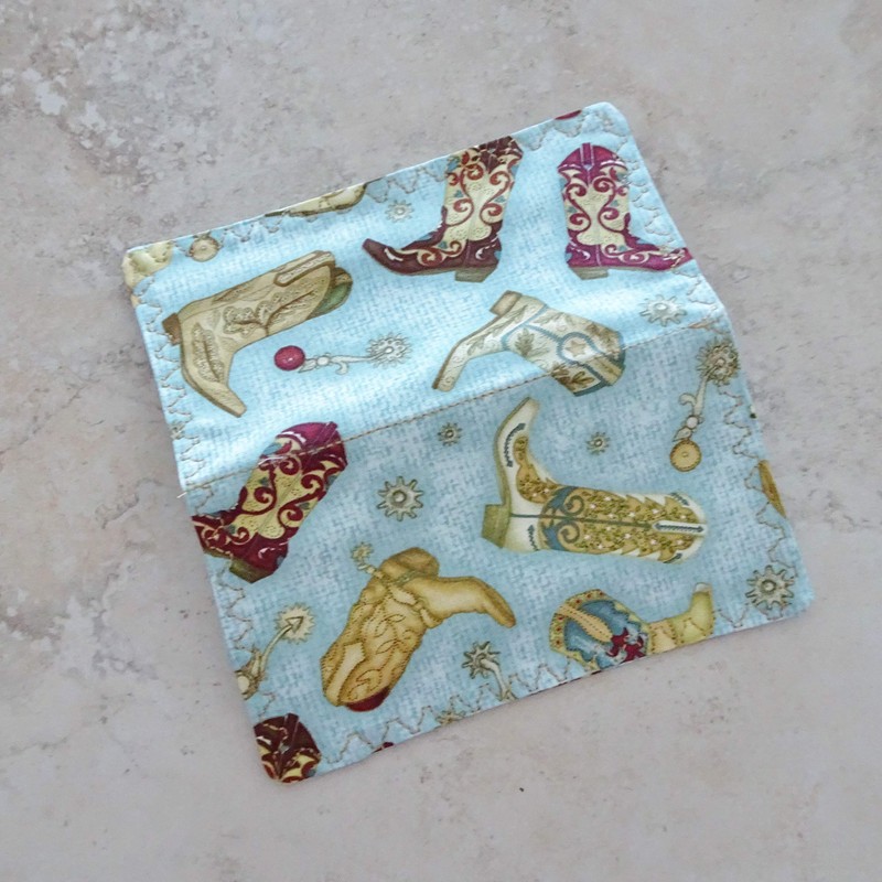 Checkbook Cover - Billfold Wallet - Western Boots Fabric Check