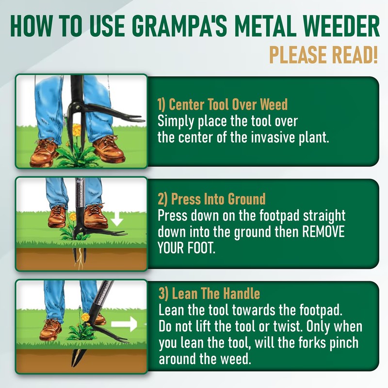 Grampa's Metal Weeder - Stand Up Weed Puller Tool with