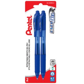 Pentel EnerGel X Retractable Liquid Gel Rollerball Pen, Everyday Writing, Office Supplies, School Supplies, 0.7mm Medium Point, Blue Ink, BL107BP2-C, 2 Pack