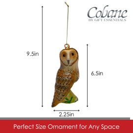 Cobane Studio Barn Owl Ornament - Hand Blown Glass - Hand Painted Bird Ornament for Christmas Trees and Home Decor