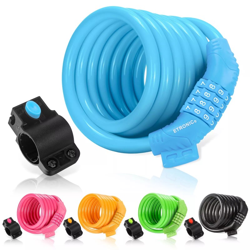 ETRONIC 6 ft. Bike Lock Cable with Resettable Combination (Blue)