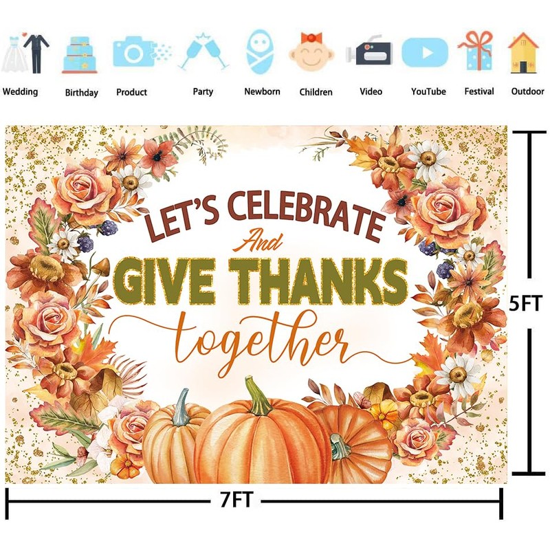 Let's Give Thanks Backdrop Fall utumn Harvest Festival Photography Backdrop