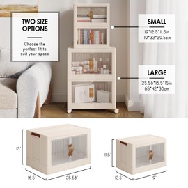 1 Pack Stackable Storage Bins with Lids 8.8 GAL - Collapsible Storage Bins Open Front & Top Home Office Closet Storage Organization, Foldable Plastic Clothes Storage Cabinet 360° Wheels, White 35 QT