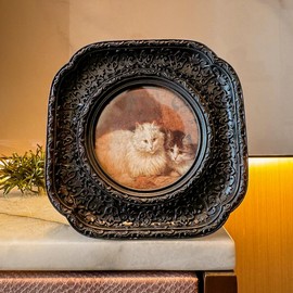 CISOO 3x3 Vintage Small Round Picture Frame, Antique Ornate Black Circle Photo Frame for Table Top and Wall Display, Decorative Floral Design Retro Home Decor, Photo Gallery Art