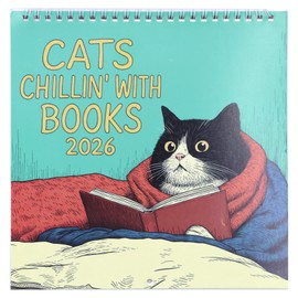 EsiFare 2026 Calendar Wall-mounted Cute Reading Cat 2026 Family Calendar Funny Cat Illustration 12-Month Wall Calendar Easy to Write Plans Cat Lovers Will Be Happy Home or Office Use 21.5x21cm