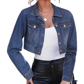 GarRela Women's Cropped Denim Jean Jacket Button Down Frayed Washed Long Sleeve Casual Jacket Coats